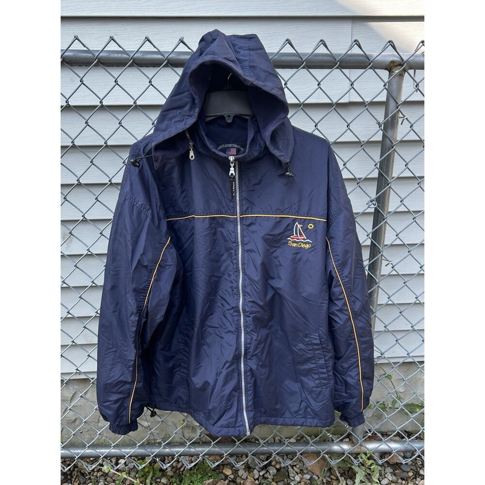 San Diego Women’s XL Navy Nylon Hooded Jacket By Andy’s Sportswear Inc. Vintage